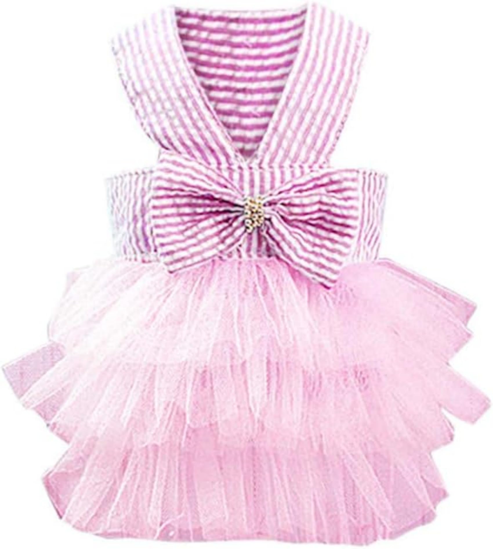 Fashion Striped Pink or Blue Dog Dress w/Mesh Tutu Skirt, Sizes XS to 2XL