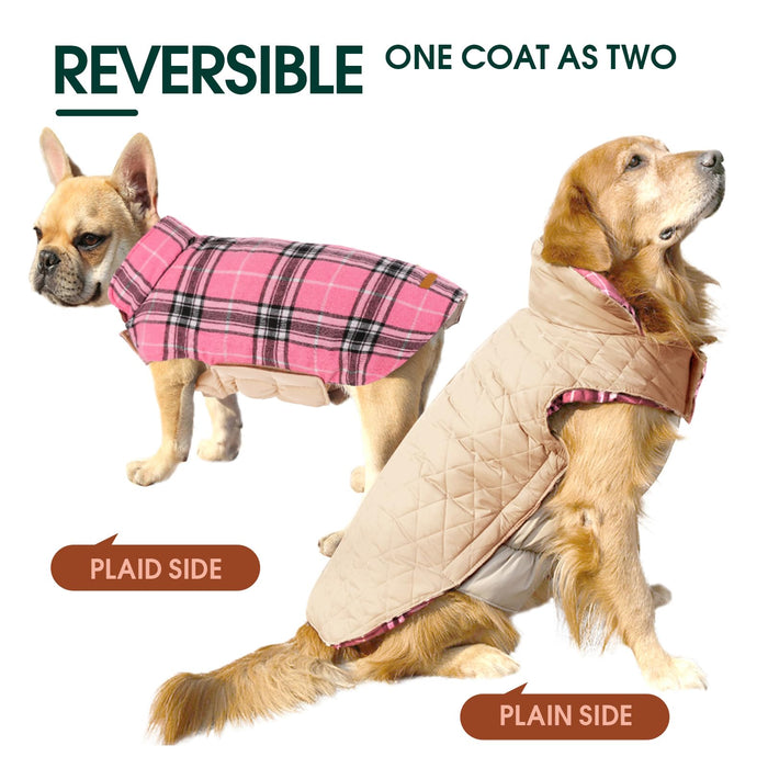 Reversible Winter Dog Jacket, Waterproof Coat, British Style Plaid Dog Vest  (10 colors)