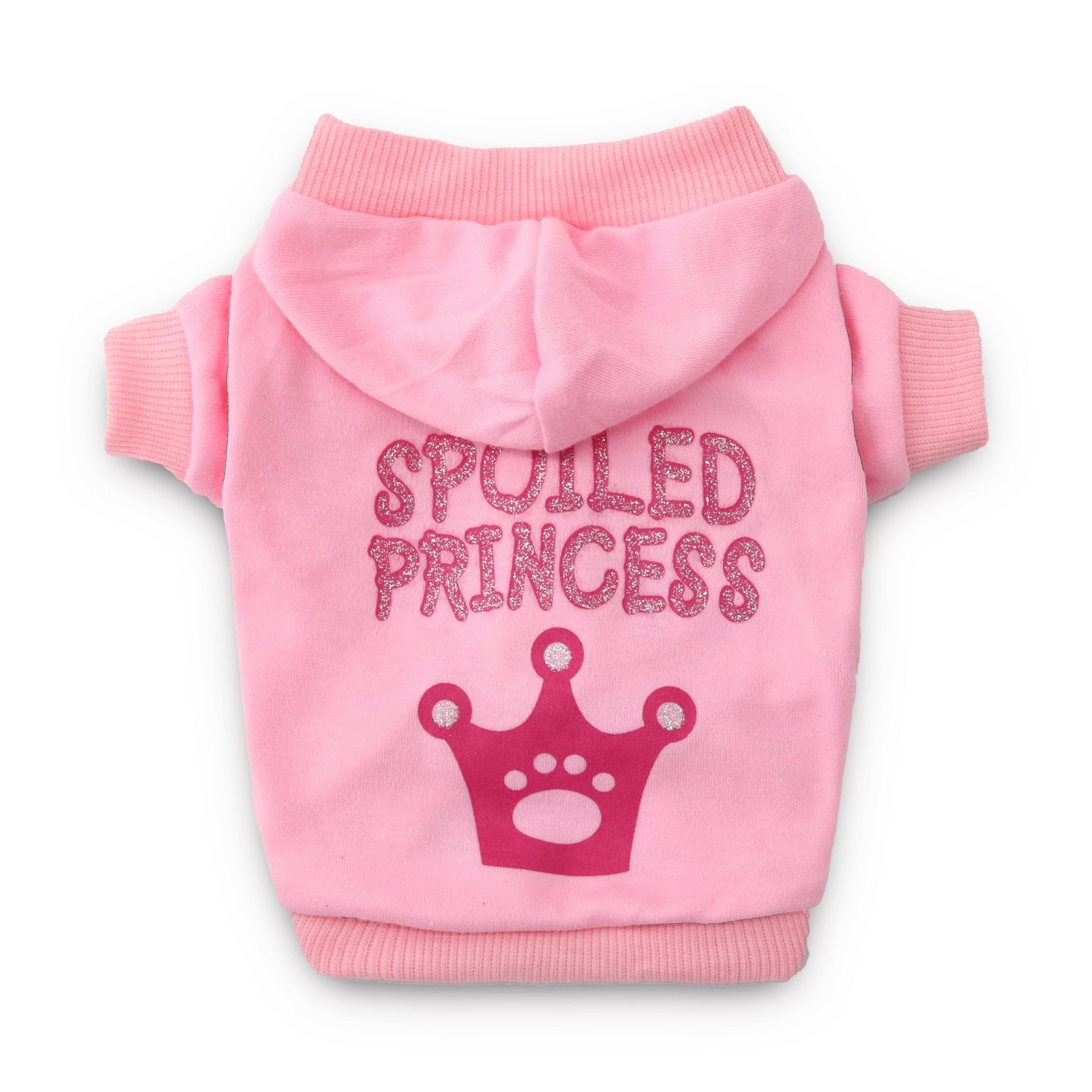 "Spoiled Princess" Soft Puppy Dog Pink Hoodie Sweatshirt w/Crown Print