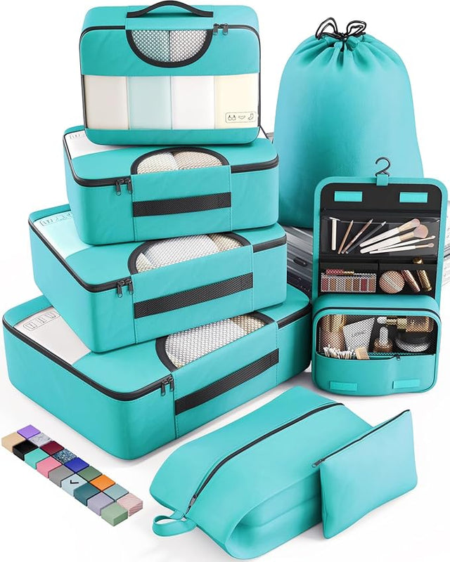 8 Set Packing Cubes for Suitcases and Carry On, Organizers for Travel Essentials  (20 colors)