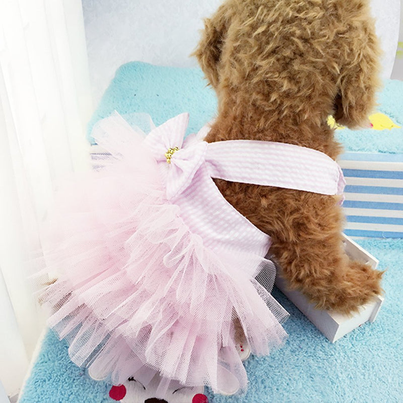 Fashion Striped Pink or Blue Dog Dress w/Mesh Tutu Skirt, Sizes XS to 2XL