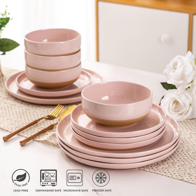 Hand Painted Ceramic Dinnerware Set for 4, 12 Pieces  (5 colors)