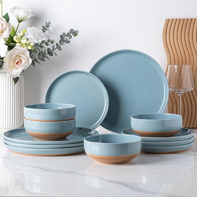 Hand Painted Ceramic Dinnerware Set for 4, 12 Pieces  (5 colors)