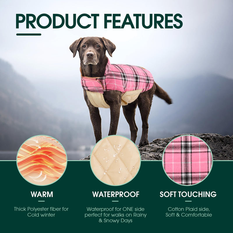 Reversible Winter Dog Jacket, Waterproof Coat, British Style Plaid Dog Vest  (10 colors)