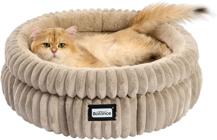 Round Puppy and Cat Bed, Soft Faux Fur w/Non-Slip Bottom  (4 colors)