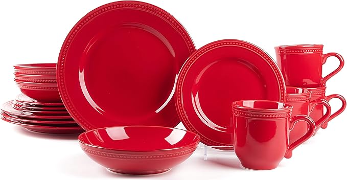 16-Pc Pearl Dots Embossed Stoneware Dinnerware Set, Service for 4  (7 colors)