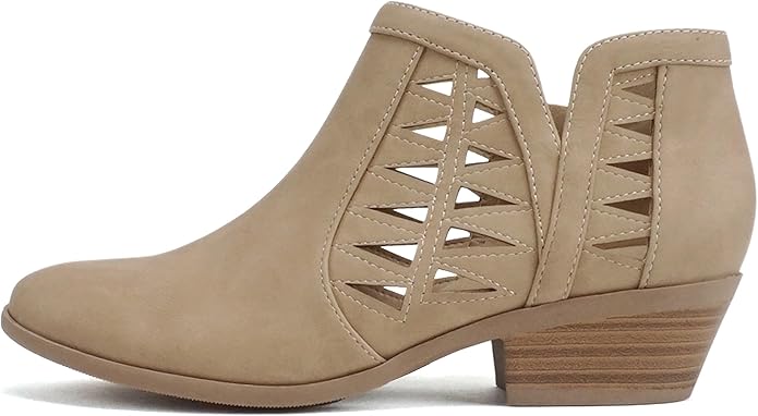 Women's Lattice Cut Out Leather Ankle Boot, Low Block Heel  (12 colors)