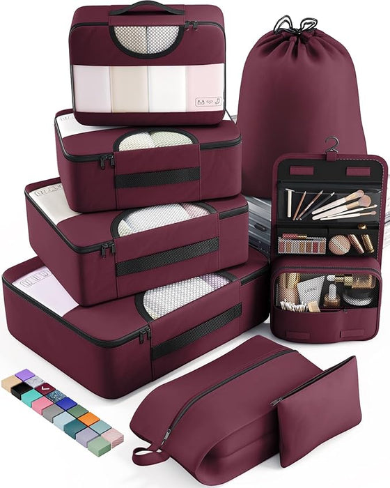 8 Set Packing Cubes for Suitcases and Carry On, Organizers for Travel Essentials  (20 colors)
