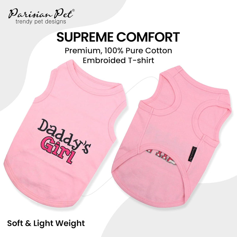 "Daddy's Girl" or "Mommy's Boy" Embroidered Sleeveless Pet T-Shirt Vest, Sizes Small to 5XL or 140lbs, Pink or Blue