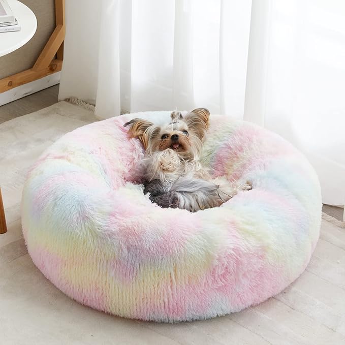 Donut Pet Bed for Small to Large Dogs and Cats, Self-Warming Faux Fur, 6 Sizes  (6 colors)