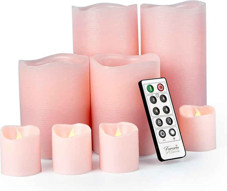 Flameless LED Flickering Candles Set, 8 Pieces, w/Remote, Timer and Battery  (14 styles)