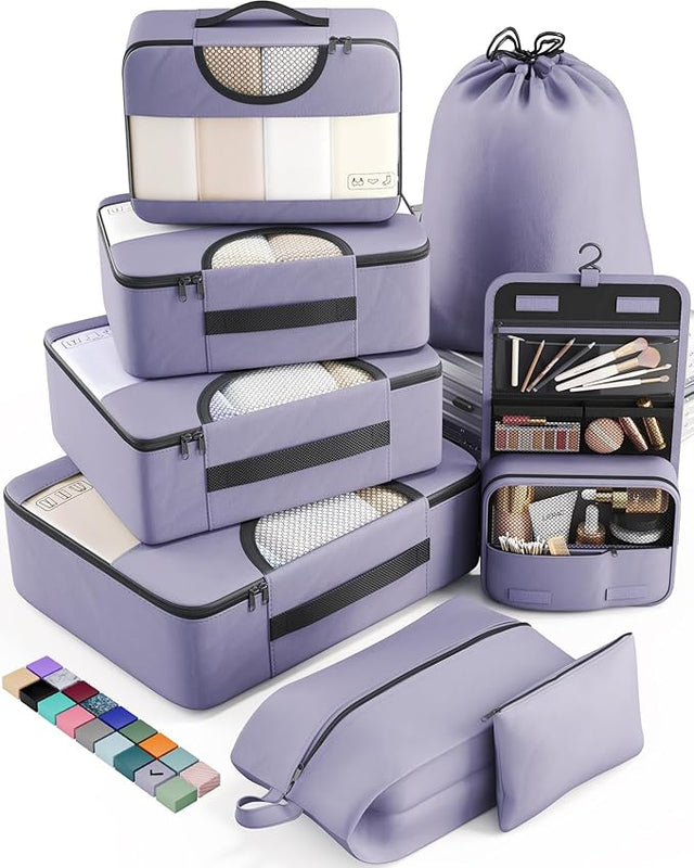 8 Set Packing Cubes for Suitcases and Carry On, Organizers for Travel Essentials  (20 colors)