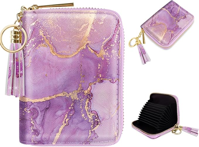 RFID Blocking Pocket Wallet and Card Holder with Tassel, Watercolor w/Gold Marble  (6 colors)