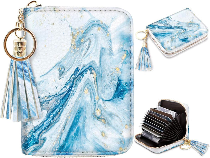 RFID Blocking Pocket Wallet and Card Holder with Tassel, Watercolor w/Gold Marble  (6 colors)