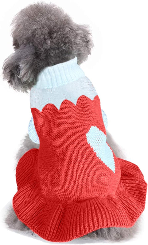 Turtleneck Dog Sweater, Classic Knit Strawberry and Heart Print Winter Pet Clothing  (8 styles)