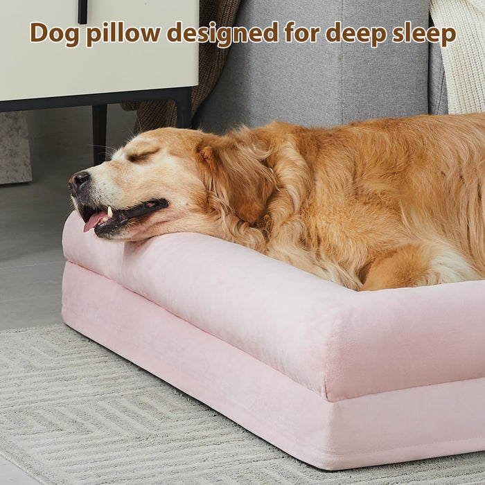 Washable Dog Bed with Sides, Soft Mats, Removable Cover & Waterproof Pet Mat, 5 Sizes, Pink