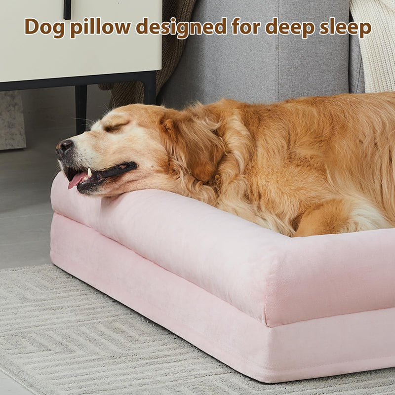 Washable Dog Bed with Sides, Soft Mats, Removable Cover & Waterproof Pet Mat, 5 Sizes, Pink