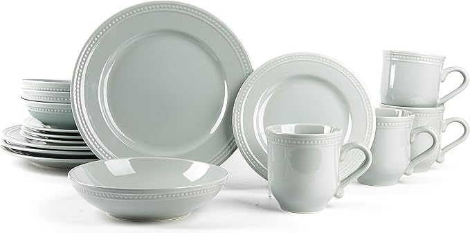 16-Pc Pearl Dots Embossed Stoneware Dinnerware Set, Service for 4  (7 colors)