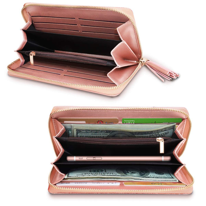 RFID Blocking Clutch Wallet w/Wrist Strap and Tassel, Glitter Leather  (5 colors)