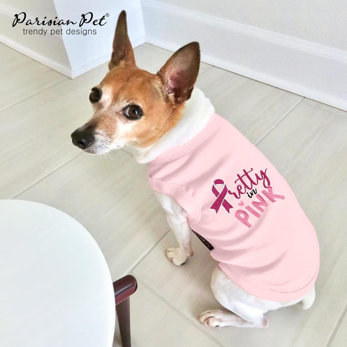 "Pretty in Pink" Embroidered Sleeveless Pink Pet T-Shirt Vest, Sizes Small to 5XL or 140lbs