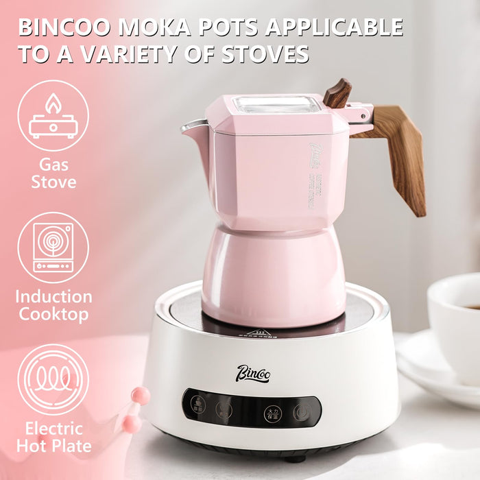 Pink Stovetop Espresso Maker Coffee Pot, 2 Cups (120ml), for Cappuccino or Lattes