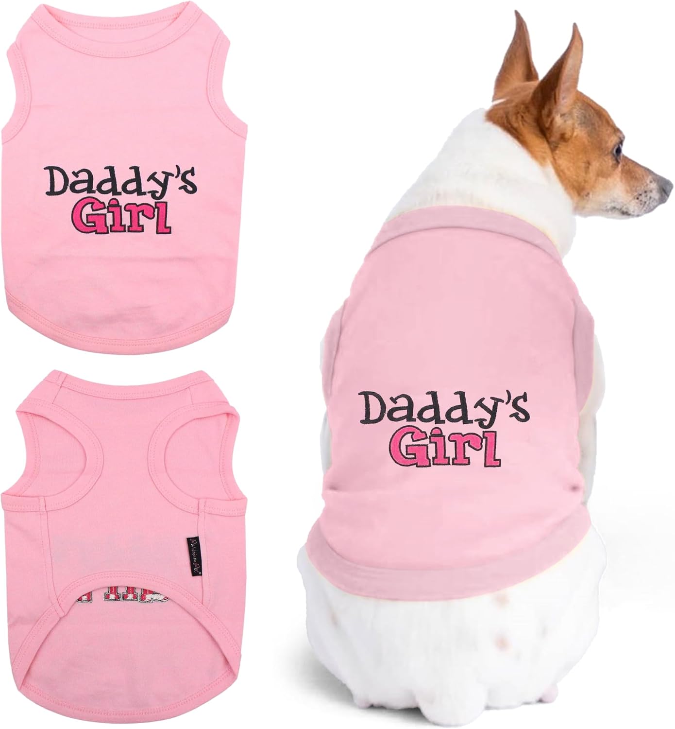 "Daddy's Girl" or "Mommy's Boy" Embroidered Sleeveless Pet T-Shirt Vest, Sizes Small to 5XL or 140lbs, Pink or Blue