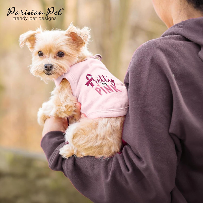 "Pretty in Pink" Embroidered Sleeveless Pink Pet T-Shirt Vest, Sizes Small to 5XL or 140lbs