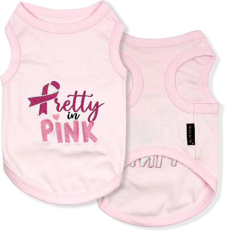 "Pretty in Pink" Embroidered Sleeveless Pink Pet T-Shirt Vest, Sizes Small to 5XL or 140lbs