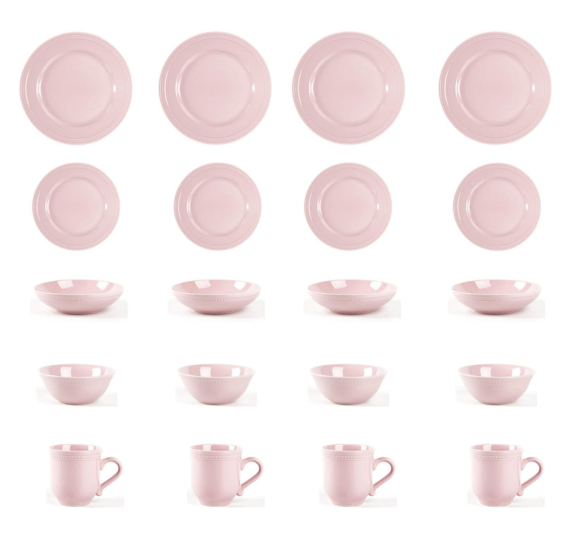16-Pc Pearl Dots Embossed Stoneware Dinnerware Set, Service for 4  (7 colors)