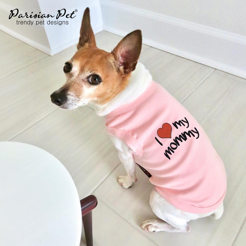 "I Love My Mommy" Embroidered Sleeveless Pet T-Shirt Vest, Sizes Small to 5XL or 140lbs, Pink or Gray