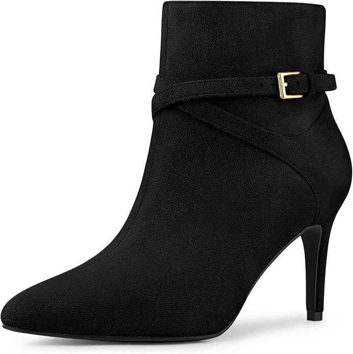 Women's Pointy Toe Faux Suede Ankle Boots with Cross Straps and Buckle  (6 colors)