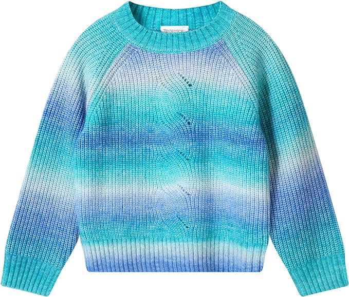 Girls Crewneck Striped Gradient Long Sleeve Cable Knit Sweater  (4 colors)