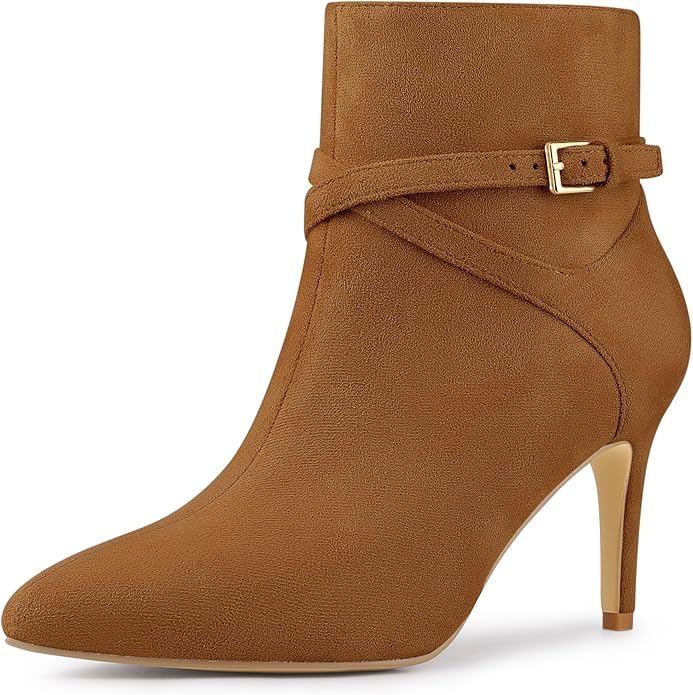 Women's Pointy Toe Faux Suede Ankle Boots with Cross Straps and Buckle  (6 colors)