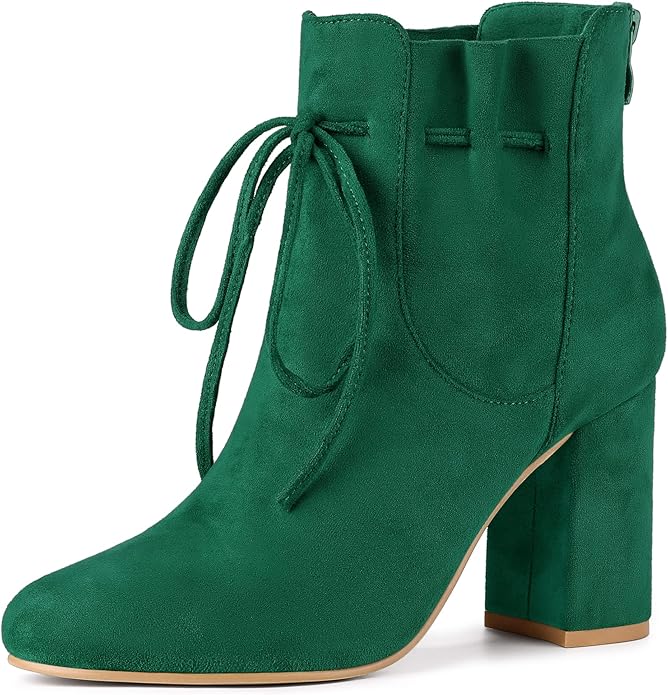 Women's Round Toe Ankle Boot w/Lacy Drawstring and Block Heel  (4 colors)