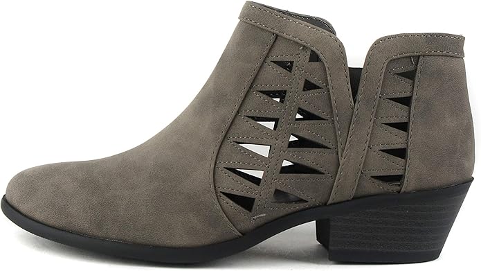 Women's Lattice Cut Out Leather Ankle Boot, Low Block Heel  (12 colors)