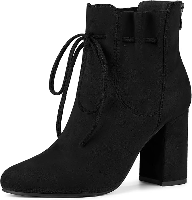 Women's Round Toe Ankle Boot w/Lacy Drawstring and Block Heel  (4 colors)