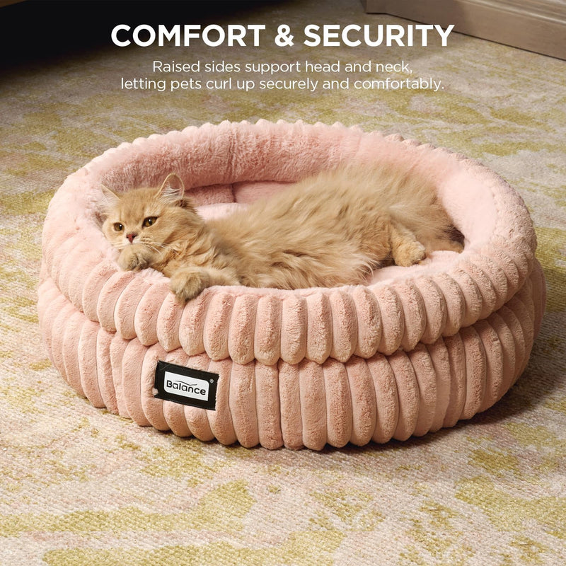 Round Puppy and Cat Bed, Soft Faux Fur w/Non-Slip Bottom  (4 colors)