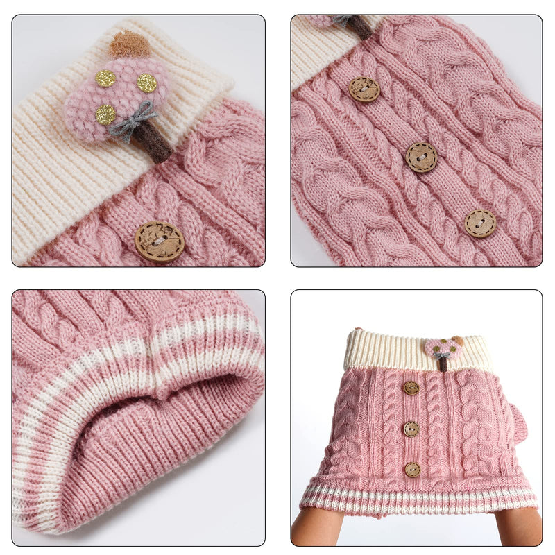 Pet Sweater, Cable Knit Turtleneck Dog or Cat Pullover Winter Coat w/Button Trim, Pink and Ivory