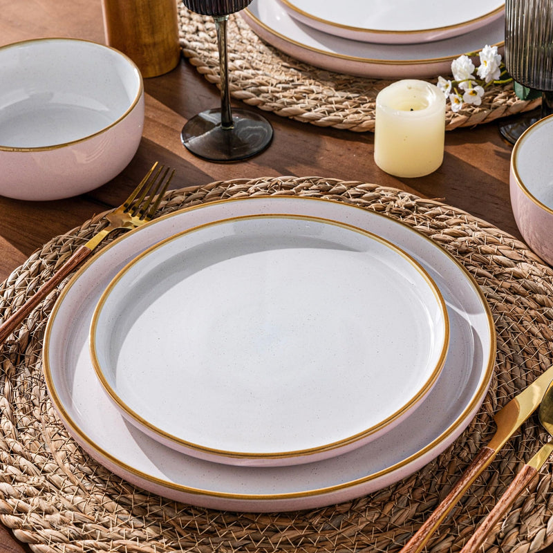 12 Piece Dinnerware Set, Ceramic Plates and Bowls, Handpainted Stoneware, Service for 4  (9 colors)