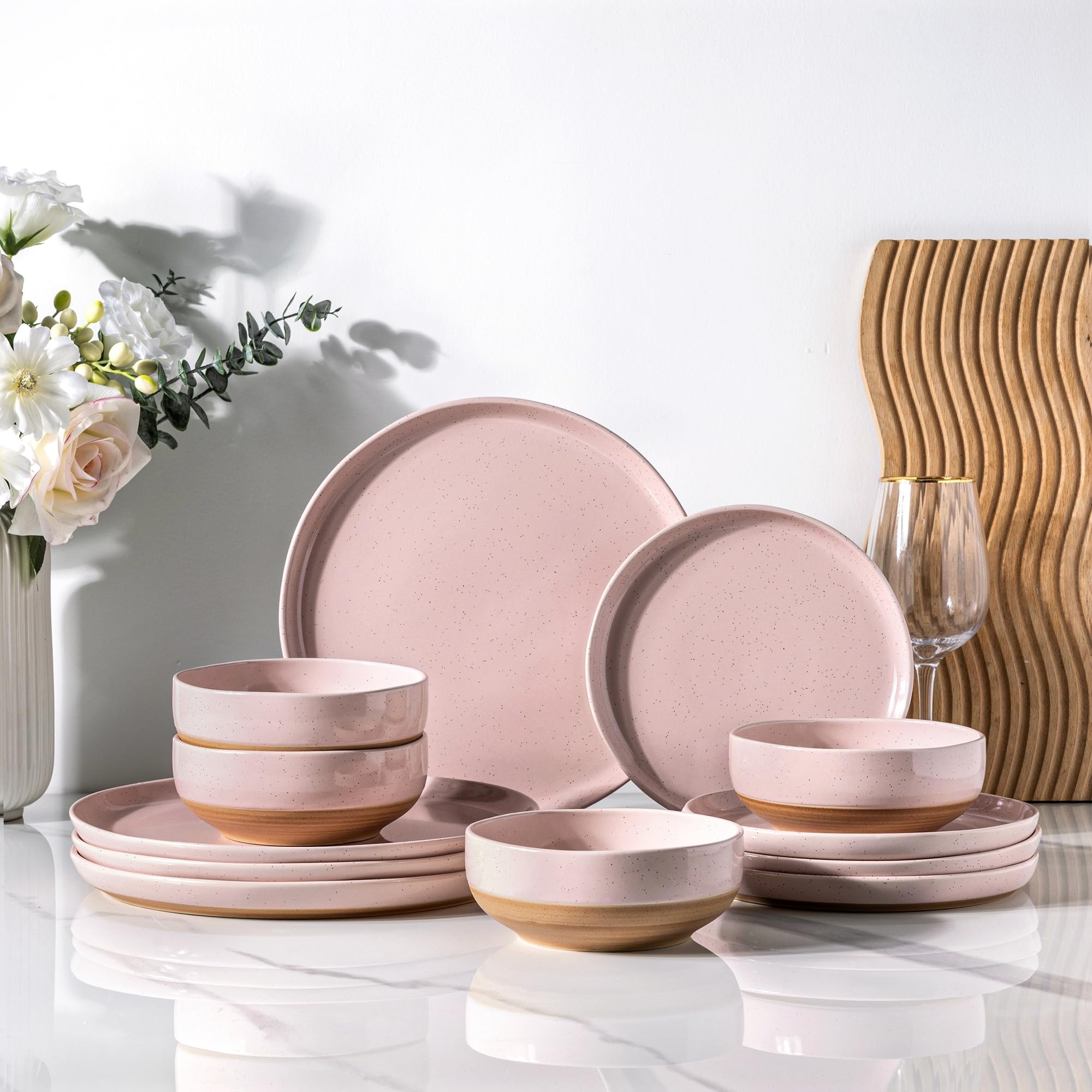 Hand Painted Ceramic Dinnerware Set for 4, 12 Pieces  (5 colors)