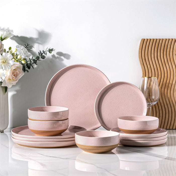 Hand Painted Ceramic Dinnerware Set for 4, 12 Pieces  (5 colors)