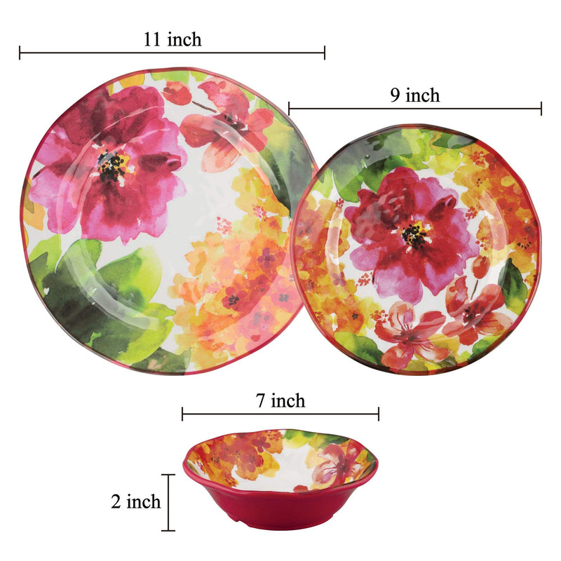 12-Pc Pink Floral Melamine Dinnerware Set, Indoor/Outdoor Dishes Set, Service for 4