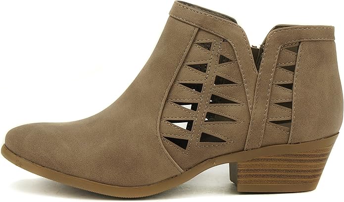 Women's Lattice Cut Out Leather Ankle Boot, Low Block Heel  (12 colors)