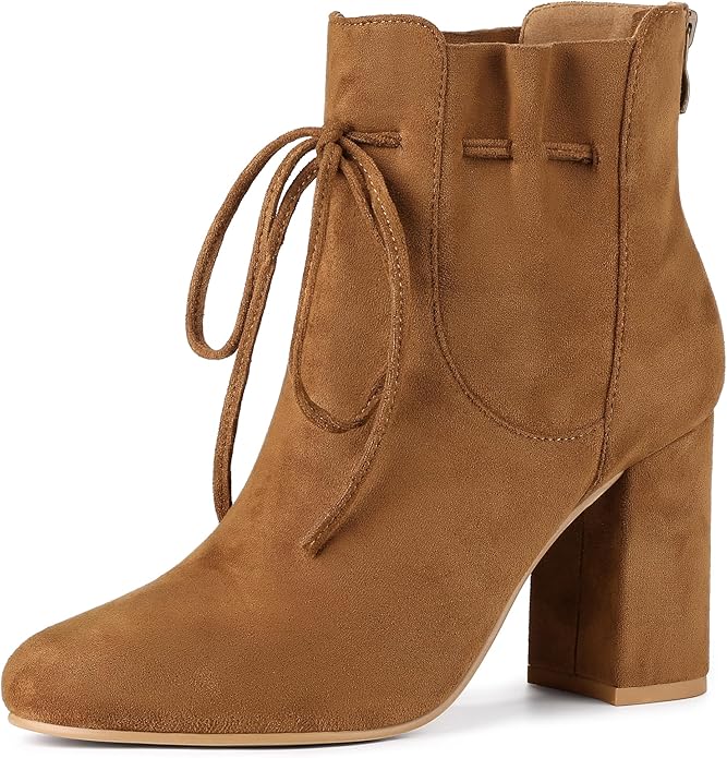 Women's Round Toe Ankle Boot w/Lacy Drawstring and Block Heel  (4 colors)