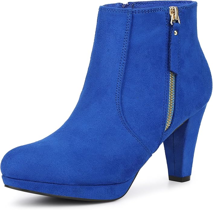 Women's Low Platform Sueded Ankle Boot, Round Toe, Chunky Heel w/Zipper  (15 colors)