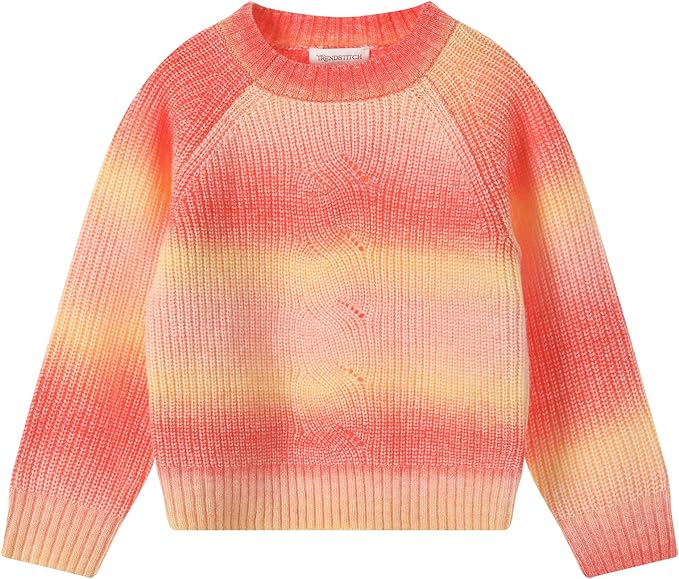 Girls Crewneck Striped Gradient Long Sleeve Cable Knit Sweater  (4 colors)