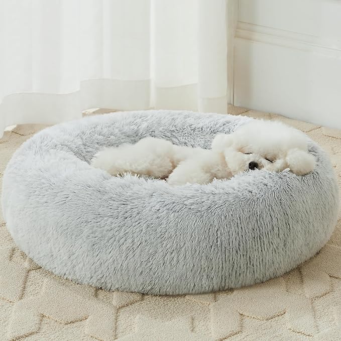 Donut Pet Bed for Small to Large Dogs and Cats, Self-Warming Faux Fur, 6 Sizes  (6 colors)