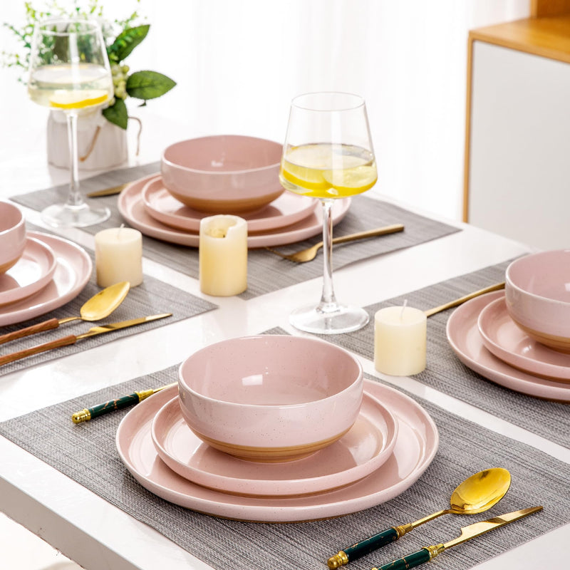 Hand Painted Ceramic Dinnerware Set for 4, 12 Pieces  (5 colors)