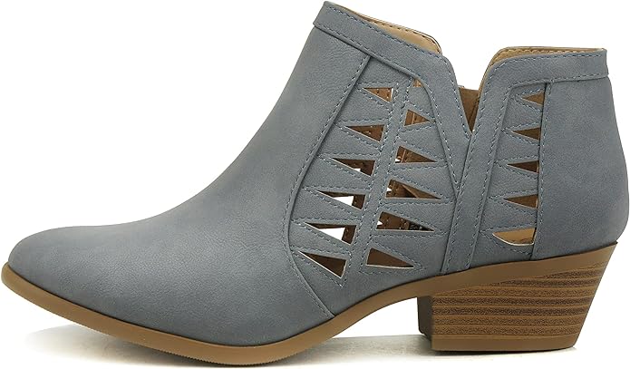 Women's Lattice Cut Out Leather Ankle Boot, Low Block Heel  (12 colors)