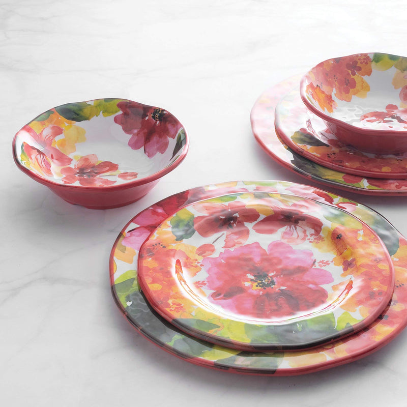 12-Pc Pink Floral Melamine Dinnerware Set, Indoor/Outdoor Dishes Set, Service for 4